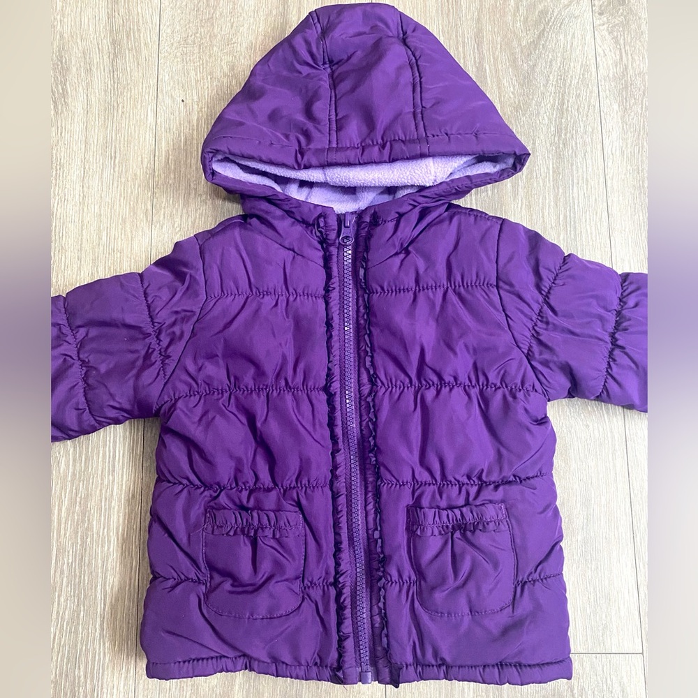 🥶EUC 2T Children’s Place quilted purple coat/jacket! Hood very WARM bubble coat